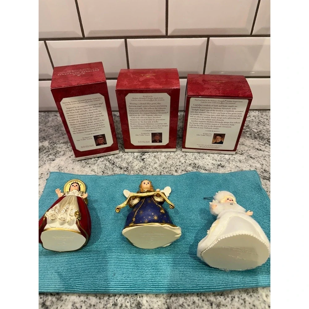 Hallmark Madame Alexander Holiday Angels Ornaments Red Blue 3pc Set 90s